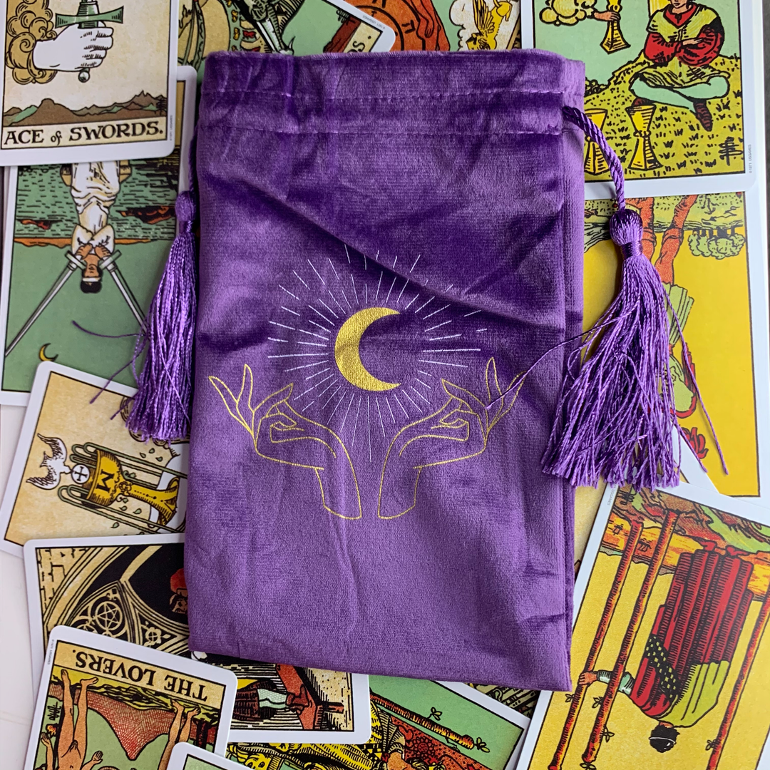 Purple Tarot Hands Drawstring Pouch