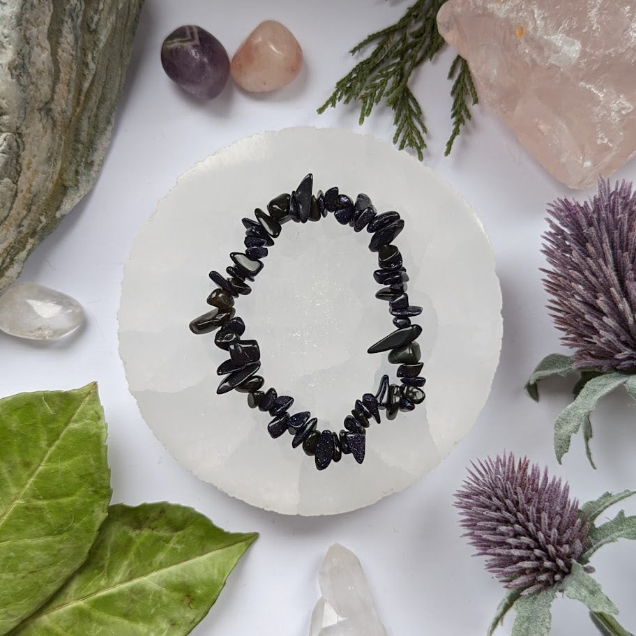 Blue Goldstone Crystal Chip Bracelet