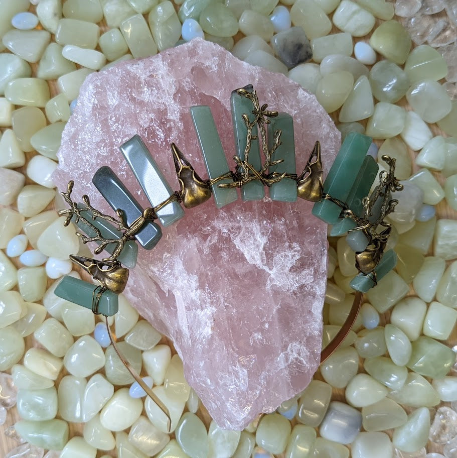 Crow Skull Green Aventurine Crystal Crown