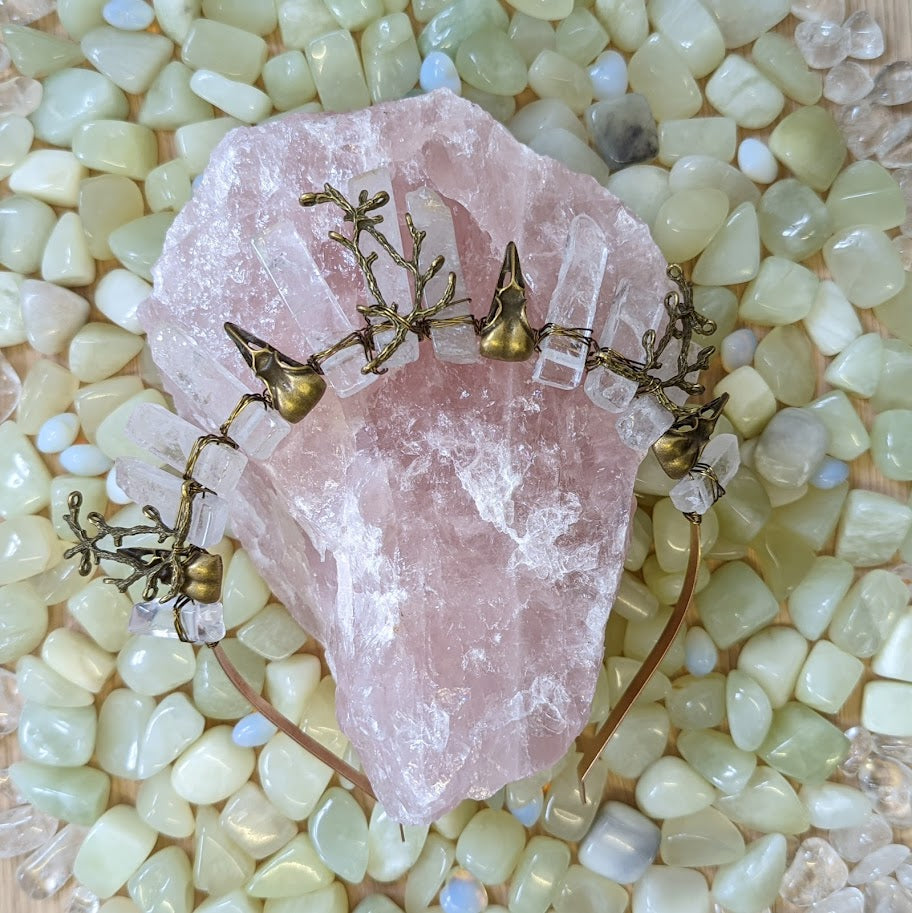 Crow Skull Quartz Crystal Crown