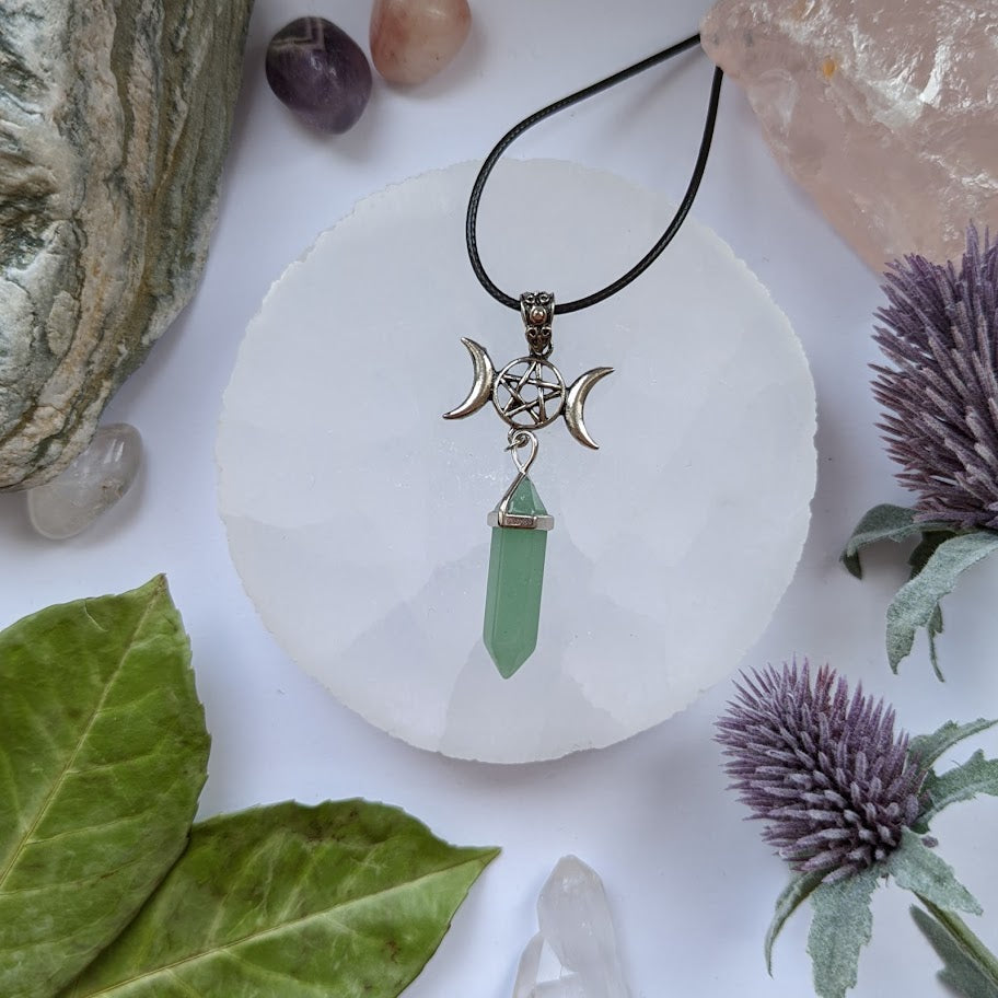 Triple Moon Green Aventurine Pendant Necklace