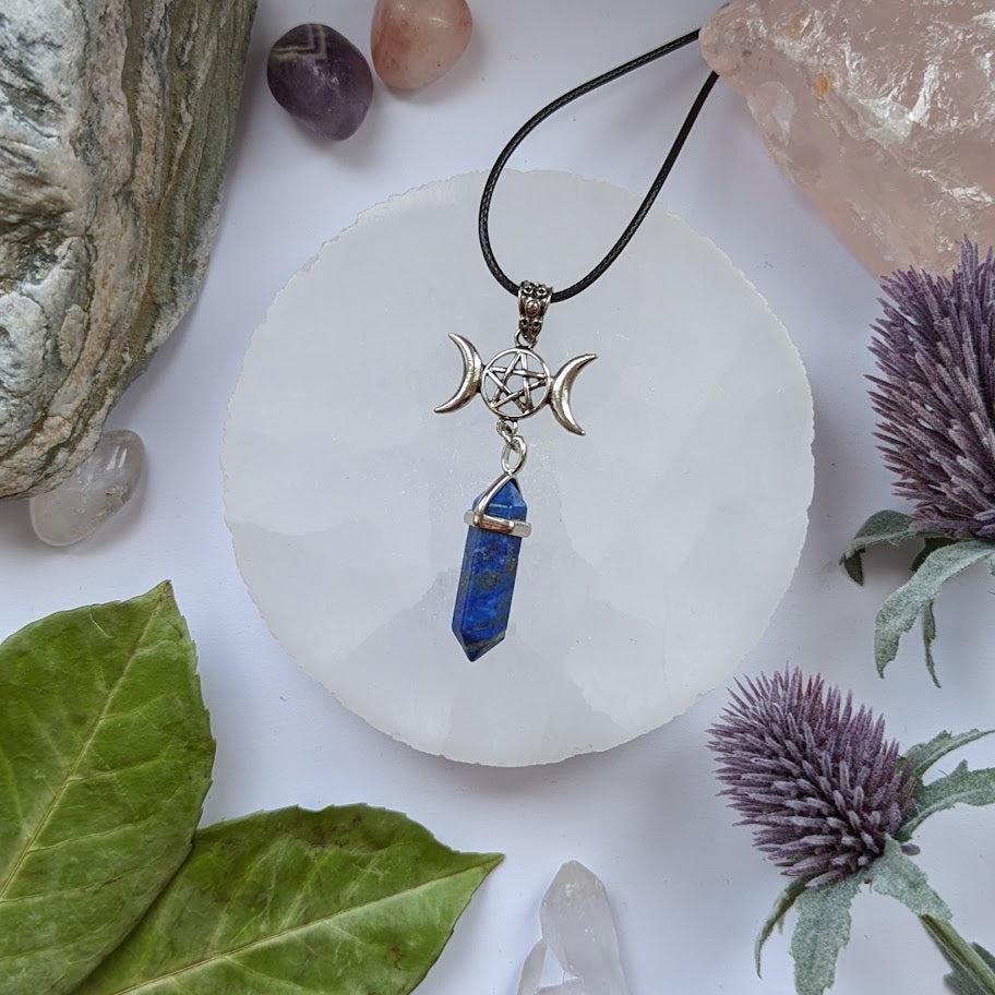 Triple Moon Lapis Lazuli Pendant Necklace