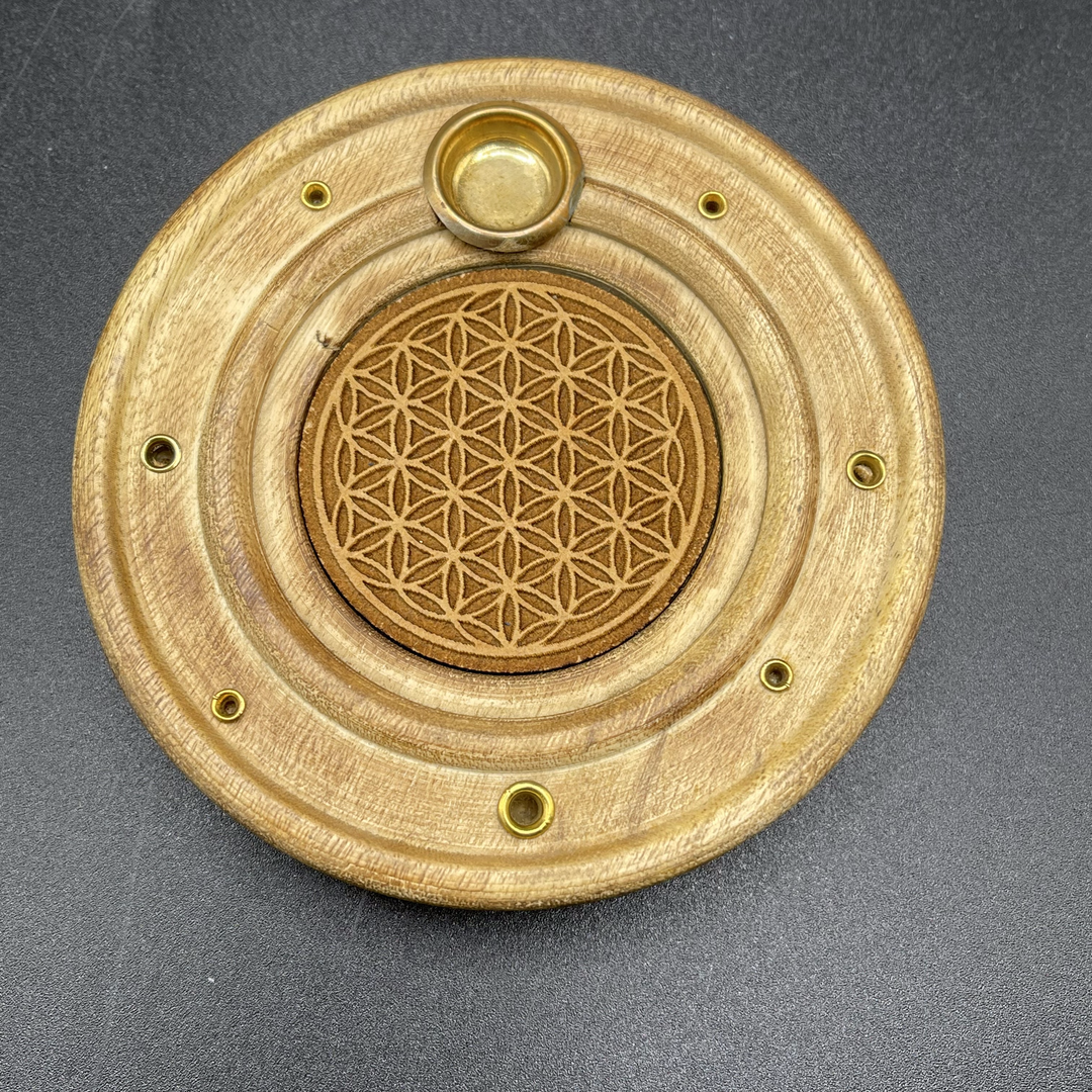 Flower Of Life Cone Incense Holder Wooden Plate