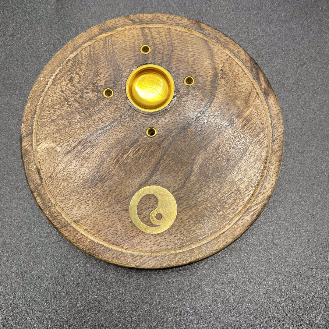 Yin Yang Cone Incense Holder Wooden Plate