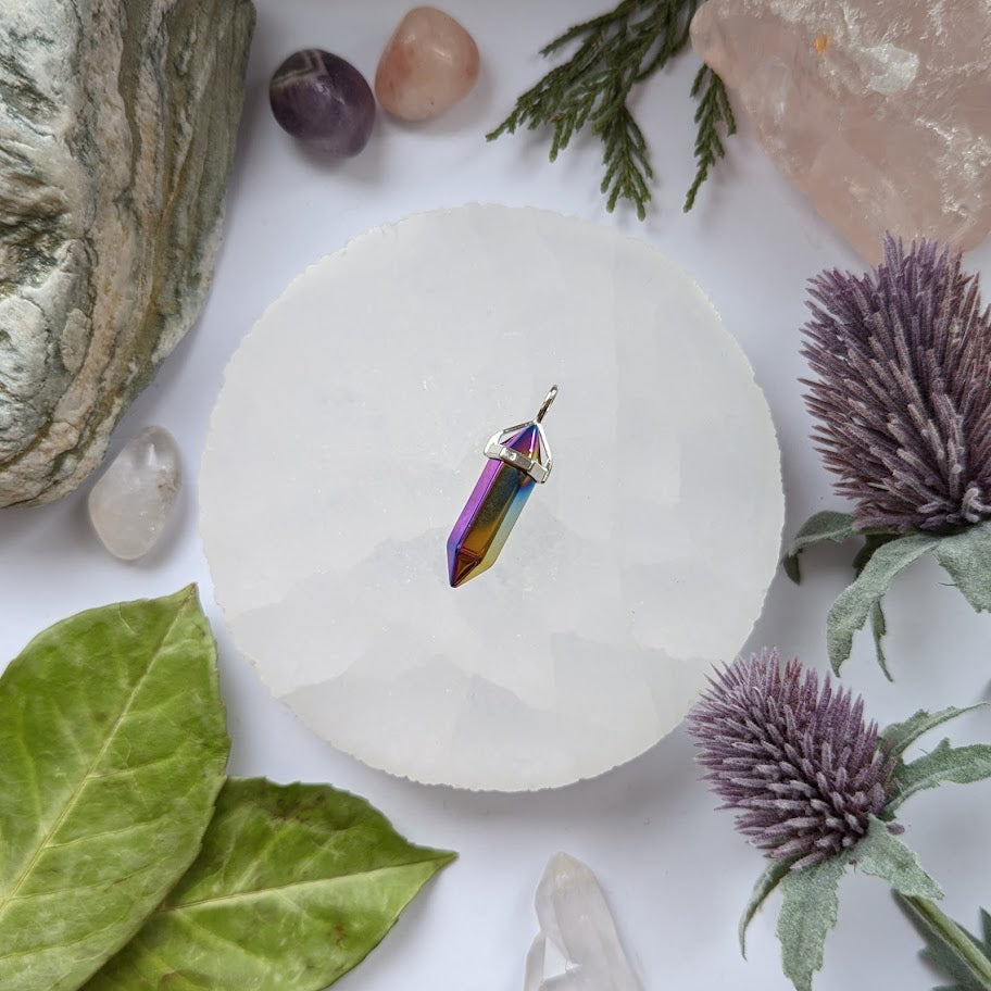 Rainbow Aura Quartz Pendant Necklace