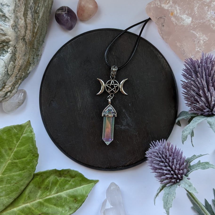 Triple Moon Angel Aura Pendant Necklace