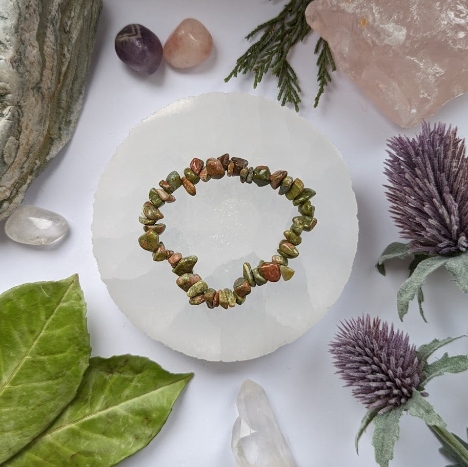 Unakite Crystal Chip Bracelet