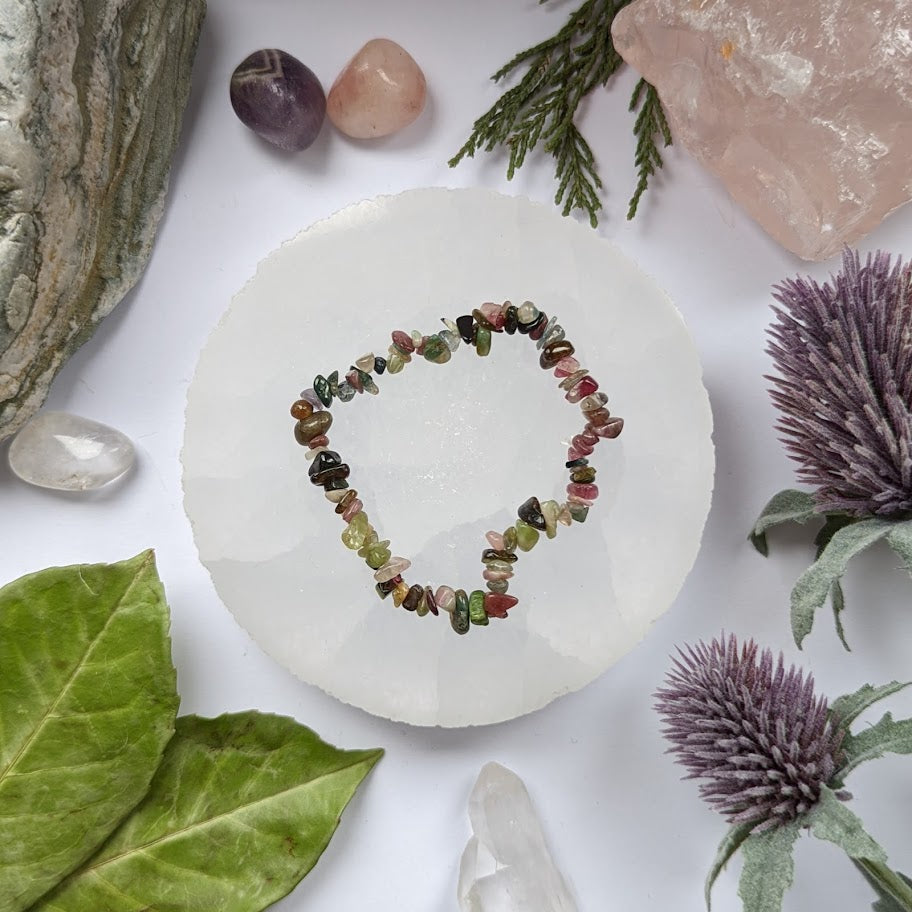 Watermelon Tourmaline Crystal Chip Bracelet